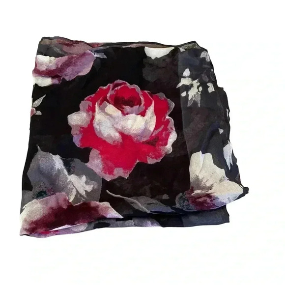 J. Jill Floral Scarf Black Red White Viscose Rayon Stretch Lightweight Stretch - Picture 2 of 8